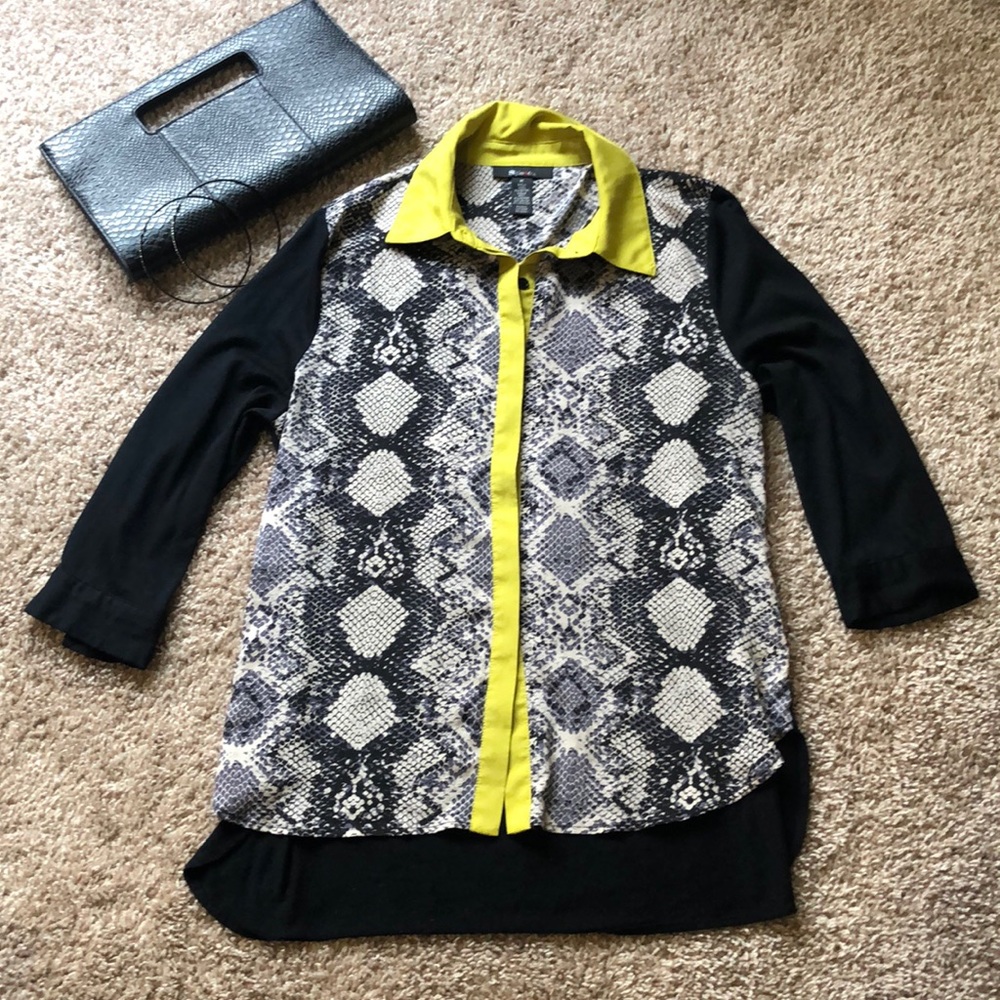 Style & Co. Button Down Snake and Chartreuse Top